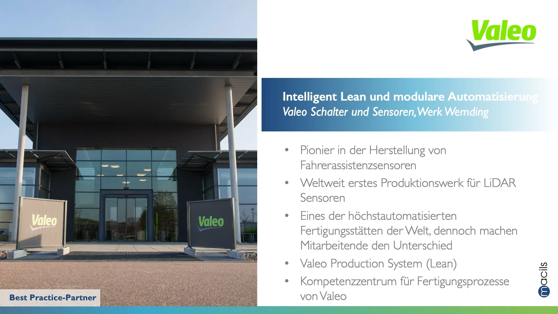 Valeo Werk Wemding mit moderner Industriearchitektur und Produktion für Fahrerassistenzsensoren