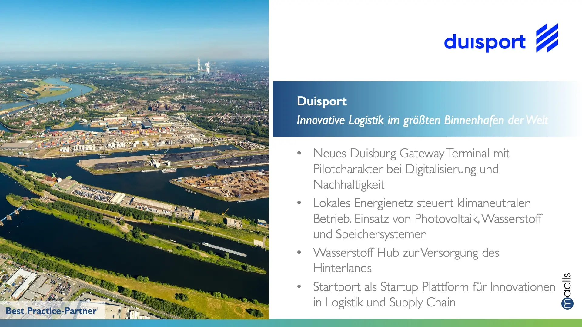 Duisport Binnenhafen Duisburg mit Containerterminals, Logistikflächen und moderner Infrastruktur aus der Luft