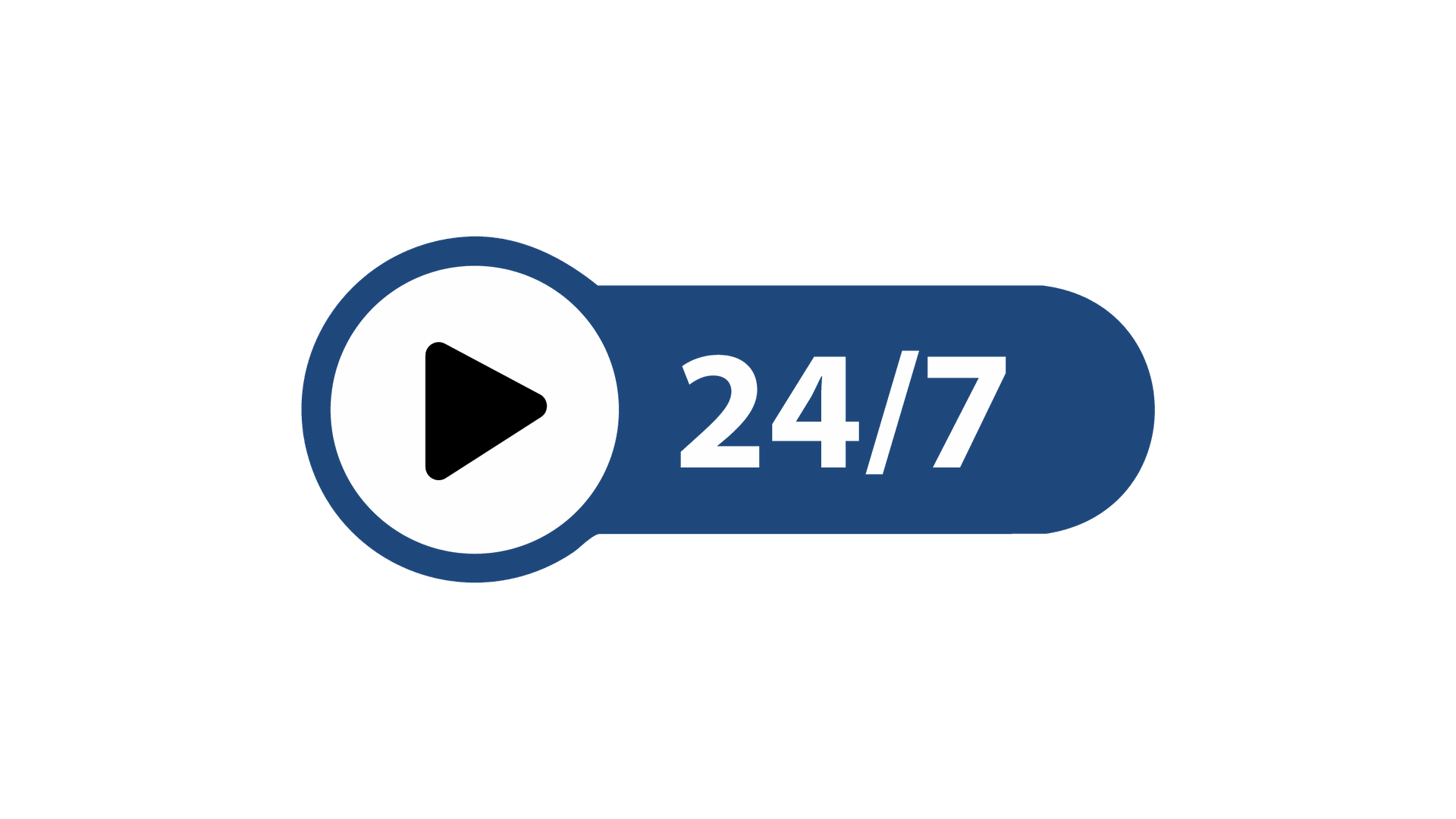 24/7 Verfügbarkeit Symbol mit Play-Button für kontinuierlichen Betrieb und rund um die Uhr Service