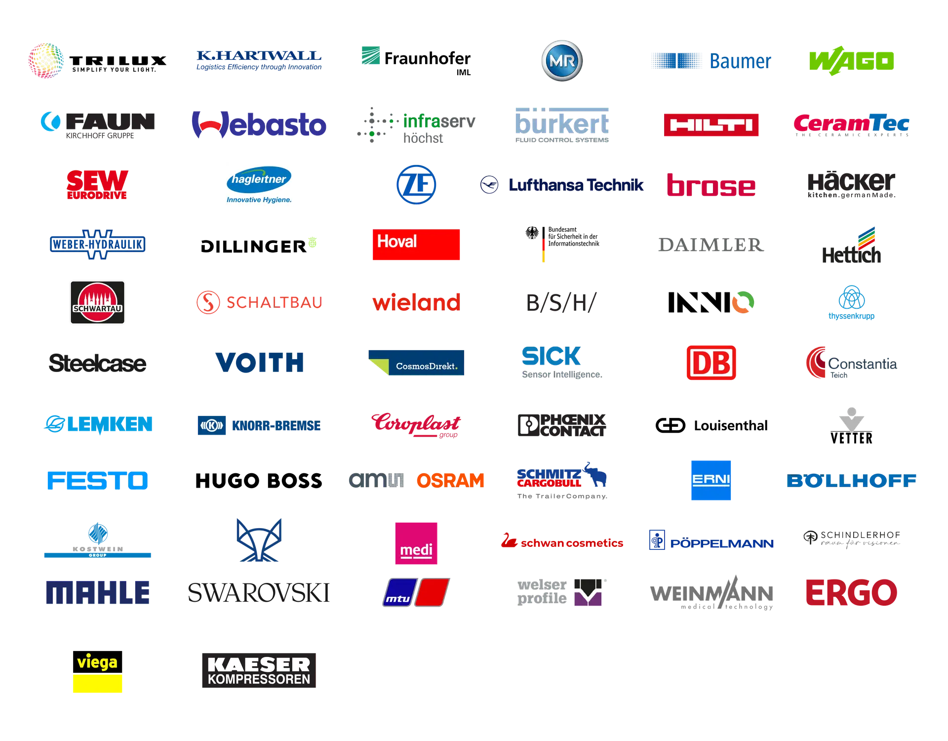 Logowand führender Industrieunternehmen und Partnernetzwerk aus Produktion, Logistik und Technologieunternehmen
